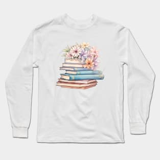 Floral Stack Books Long Sleeve T-Shirt